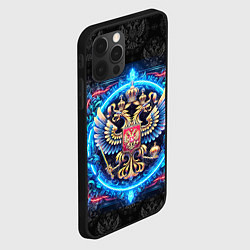 Чехол для iPhone 12 Pro Max Яркий неоновый герб России, цвет: 3D-черный — фото 2