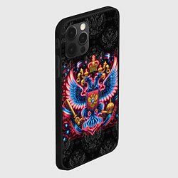 Чехол для iPhone 12 Pro Max Герб России в неоновом стиля, цвет: 3D-черный — фото 2
