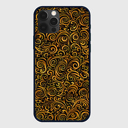 Чехол для iPhone 12 Pro Max Золотые узоры завитки, цвет: 3D-черный