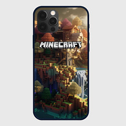 Чехол для iPhone 12 Pro Max Minecraft logo горы и реки, цвет: 3D-черный