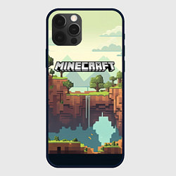 Чехол iPhone 12 Pro Max Minecraft logo квадратный мир