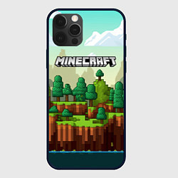 Чехол iPhone 12 Pro Max Minecraft logo квадратный мир
