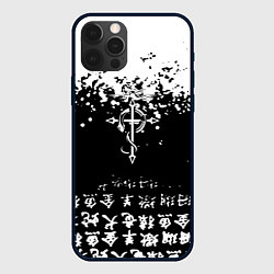 Чехол для iPhone 12 Pro Max Fullmetal Alchemist текстура иероглифы, цвет: 3D-черный