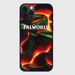 Чехол iPhone 12 Pro Max Palworld логотип на зеленой абстракции фон