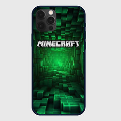 Чехол для iPhone 12 Pro Max Minecraft logo зеленые плитки, цвет: 3D-черный