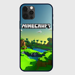 Чехол iPhone 12 Pro Max Minecraft logo зеленый летний мир