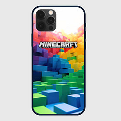 Чехол для iPhone 12 Pro Max Minecraft logo радужный мир, цвет: 3D-черный