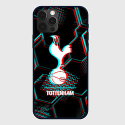 Чехол для iPhone 12 Pro Max Tottenham FC в стиле glitch на темном фоне, цвет: 3D-черный