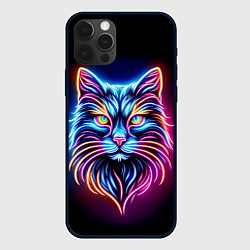 Чехол для iPhone 12 Pro Max Суровый неоновый кот, цвет: 3D-черный