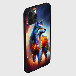 Чехол для iPhone 12 Pro Max Космический красочный волк, цвет: 3D-черный — фото 2