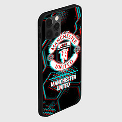 Чехол для iPhone 12 Pro Max Manchester United FC в стиле glitch на темном фоне, цвет: 3D-черный — фото 2