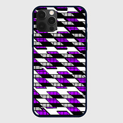 Чехол для iPhone 12 Pro Max Фиолетовые треугольники и квадраты на белом фоне, цвет: 3D-черный
