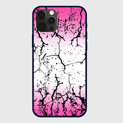 Чехол iPhone 12 Pro Max Текстура чёрных трещин на розовом переливе