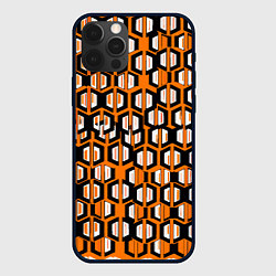 Чехол для iPhone 12 Pro Max Техно узор из шестиугольников оранжевый, цвет: 3D-черный