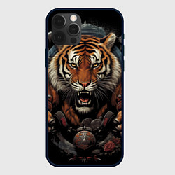 Чехол для iPhone 12 Pro Max Муай-Тай тигр в стойке боевые искусства, цвет: 3D-черный