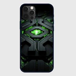 Чехол iPhone 12 Pro Max Объемная абстрактная яркая зеленая фигура на черно