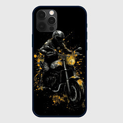 Чехол iPhone 12 Pro Max Мотоциклист и желтые кляксы
