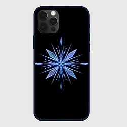 Чехол iPhone 12 Pro Max Голубая снежинка на черном фоне