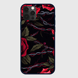 Чехол для iPhone 12 Pro Max Череп и красные розы, цвет: 3D-черный