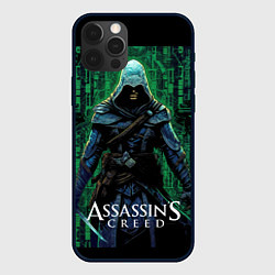 Чехол iPhone 12 Pro Max Assassins creed зеленый стиль матрицы