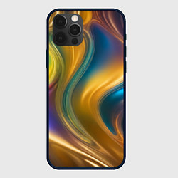 Чехол для iPhone 12 Pro Max Жидкий разноцветный металл, цвет: 3D-черный