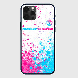 Чехол для iPhone 12 Pro Max Manchester United neon gradient style посередине, цвет: 3D-черный