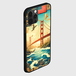 Чехол для iPhone 12 Pro Max Мост через реку и пэчворк - нейросеть арт USA brid, цвет: 3D-черный — фото 2