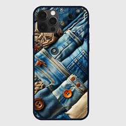 Чехол iPhone 12 Pro Max Джинсовый пэчворк с пуговицами - мода
