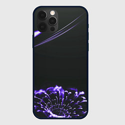 Чехол iPhone 12 Pro Max Неоновый фиолетовый цветок в темноте