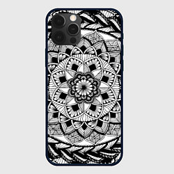 Чехол iPhone 12 Pro Max Мандала зенарт чёрно-белая