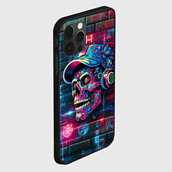 Чехол для iPhone 12 Pro Max Кибер чувак череп на фоне граффити - нейросеть, цвет: 3D-черный — фото 2