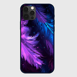 Чехол для iPhone 12 Pro Max Искрящиеся перья в розовых и голубых оттенках, цвет: 3D-черный