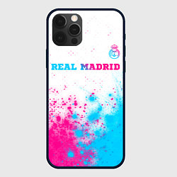 Чехол для iPhone 12 Pro Max Real Madrid neon gradient style посередине, цвет: 3D-черный