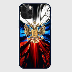 Чехол для iPhone 12 Pro Max Герб России триколор, цвет: 3D-черный