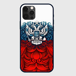Чехол iPhone 12 Pro Max Триколор и герб Росссия