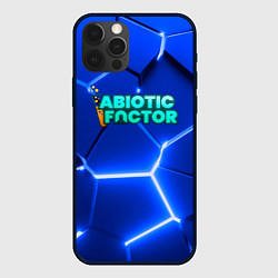 Чехол iPhone 12 Pro Max Abiotic Factor логотип на синем неоновом фоне