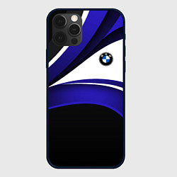 Чехол для iPhone 12 Pro Max BMW Logotype - blue waves, цвет: 3D-черный