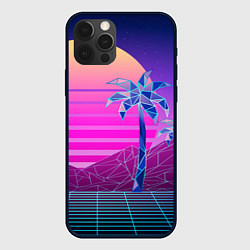 Чехол iPhone 12 Pro Max Vaporwave неоновые горы и пальмы