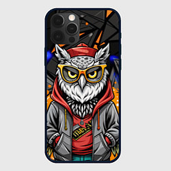 Чехол для iPhone 12 Pro Max Модная сова и оранжевые вставки, цвет: 3D-черный