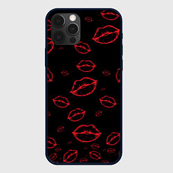 Чехол для iPhone 12 Pro Max Паттерн красные губы на черном - lips red, цвет: 3D-черный