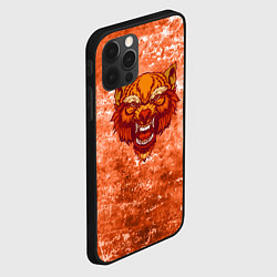 Чехол для iPhone 12 Pro Max Красный гневный волк на фоне абстракции, цвет: 3D-черный — фото 2