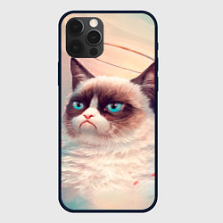 Чехол для iPhone 12 Pro Max Мемный кот Grumpy Cat с нимбом, цвет: 3D-черный