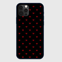 Чехол iPhone 12 Pro Max Чёрный в красные маленькие сердечки