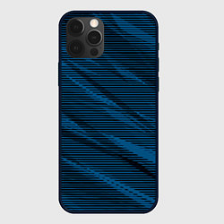 Чехол для iPhone 12 Pro Max Полосатый чёрно-синий, цвет: 3D-черный