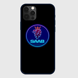 Чехол для iPhone 12 Pro Max Saab logo neon, цвет: 3D-черный