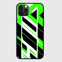 Чехол для iPhone 12 Pro Max Black and green stripes on a white background, цвет: 3D-черный
