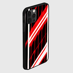 Чехол для iPhone 12 Pro Max Red and white lines on a black background, цвет: 3D-черный — фото 2