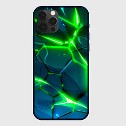 Чехол iPhone 12 Pro Max Неоновые яркие зеленые разломленные плиты со свето