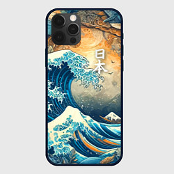 Чехол для iPhone 12 Pro Max Коллаж с Японской волной - нейросеть, цвет: 3D-черный