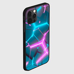 Чехол для iPhone 12 Pro Max Голубые и розовые неоновые плиты в разломе, цвет: 3D-черный — фото 2